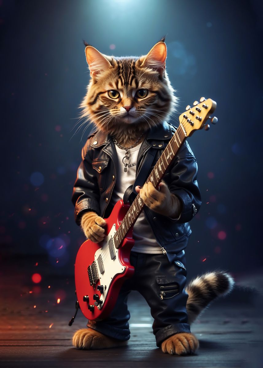 'rocker cat' Poster, picture, metal print, paint by asri majid | Displate