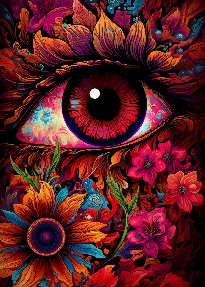 'Psychedelic Eye Flowers 02' Poster, picture, metal print, paint by TK ...