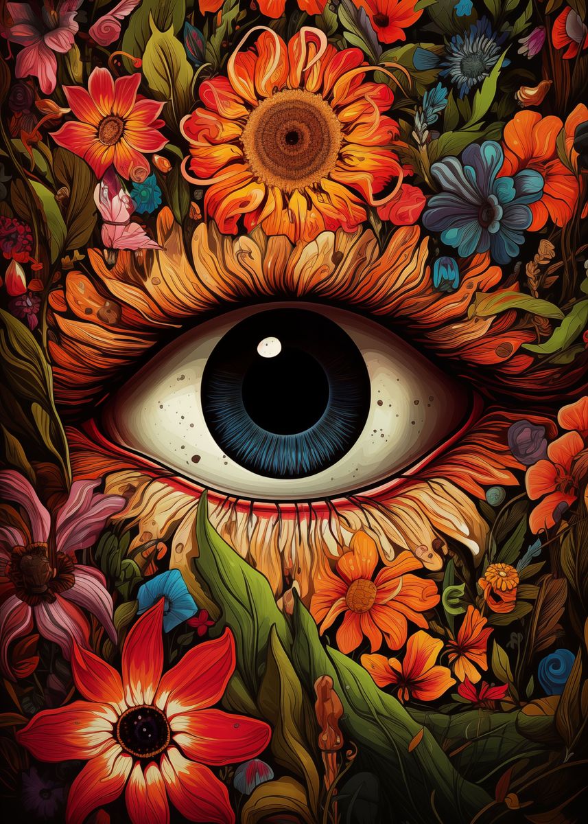 'Psychedelic Eye Flowers 08' Poster, picture, metal print, paint by TK ...