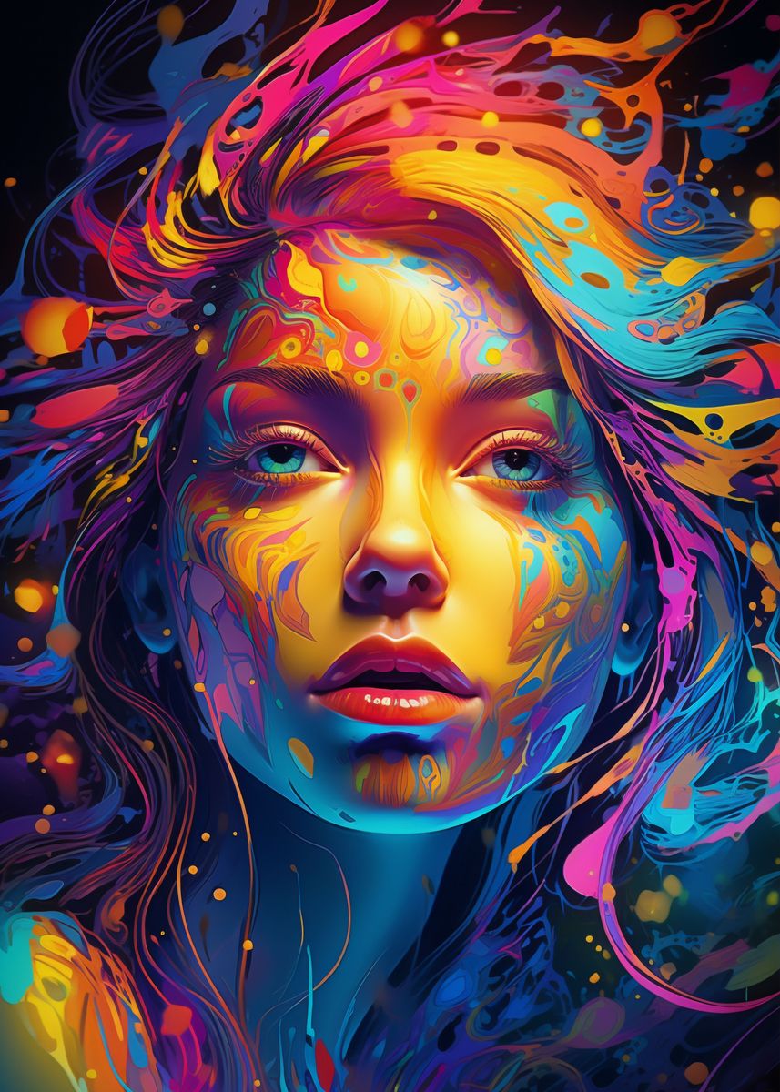 'Psychedelic Colorful Woman' Poster, picture, metal print, paint by ...