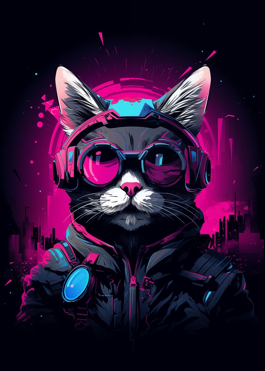 'Cyberpunk Cat PopArt Style' Poster, picture, metal print, paint by ...