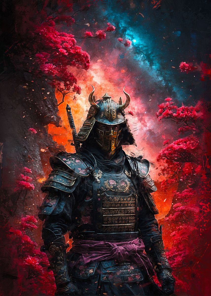 'Samurai Mystical Forest' Poster, picture, metal print, paint by ...