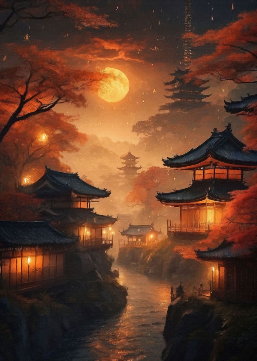 'blood moon in japan' Poster, picture, metal print, paint by asri majid ...