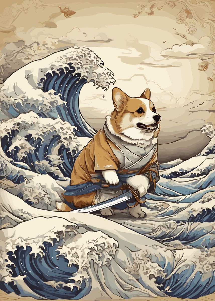 'Samurai Corgi' Poster, picture, metal print, paint by Vicky Hanggara ...