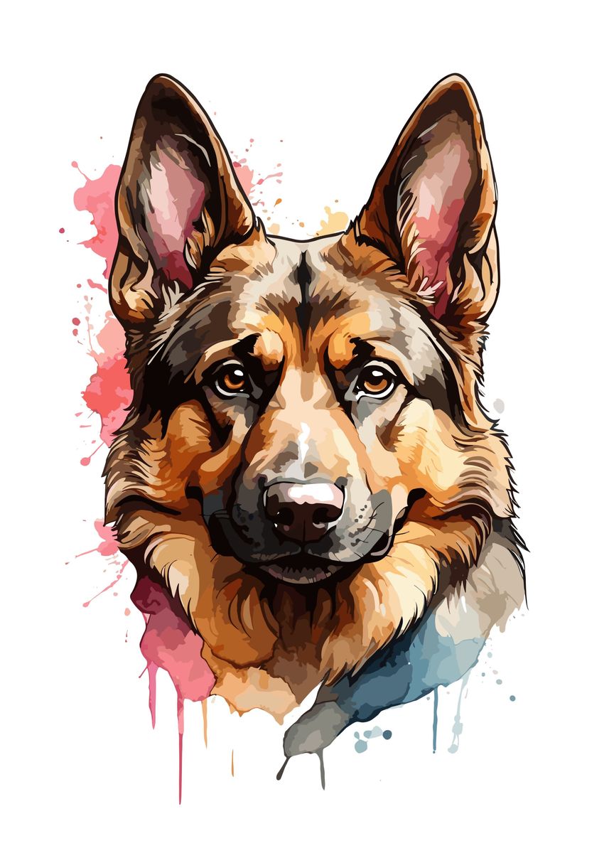 'German Shepherd Face' Poster, picture, metal print, paint by Lawisi ...