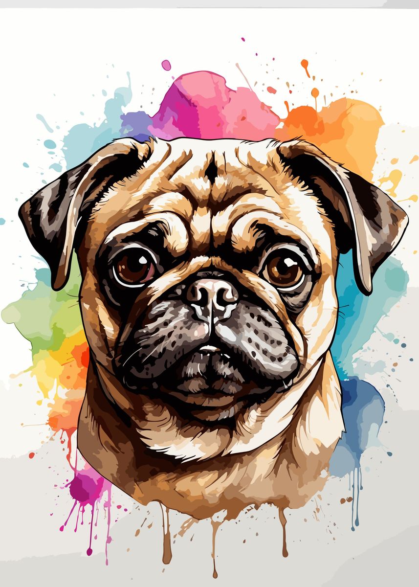 'Pug Face' Poster, picture, metal print, paint by Jaman Store Art ...