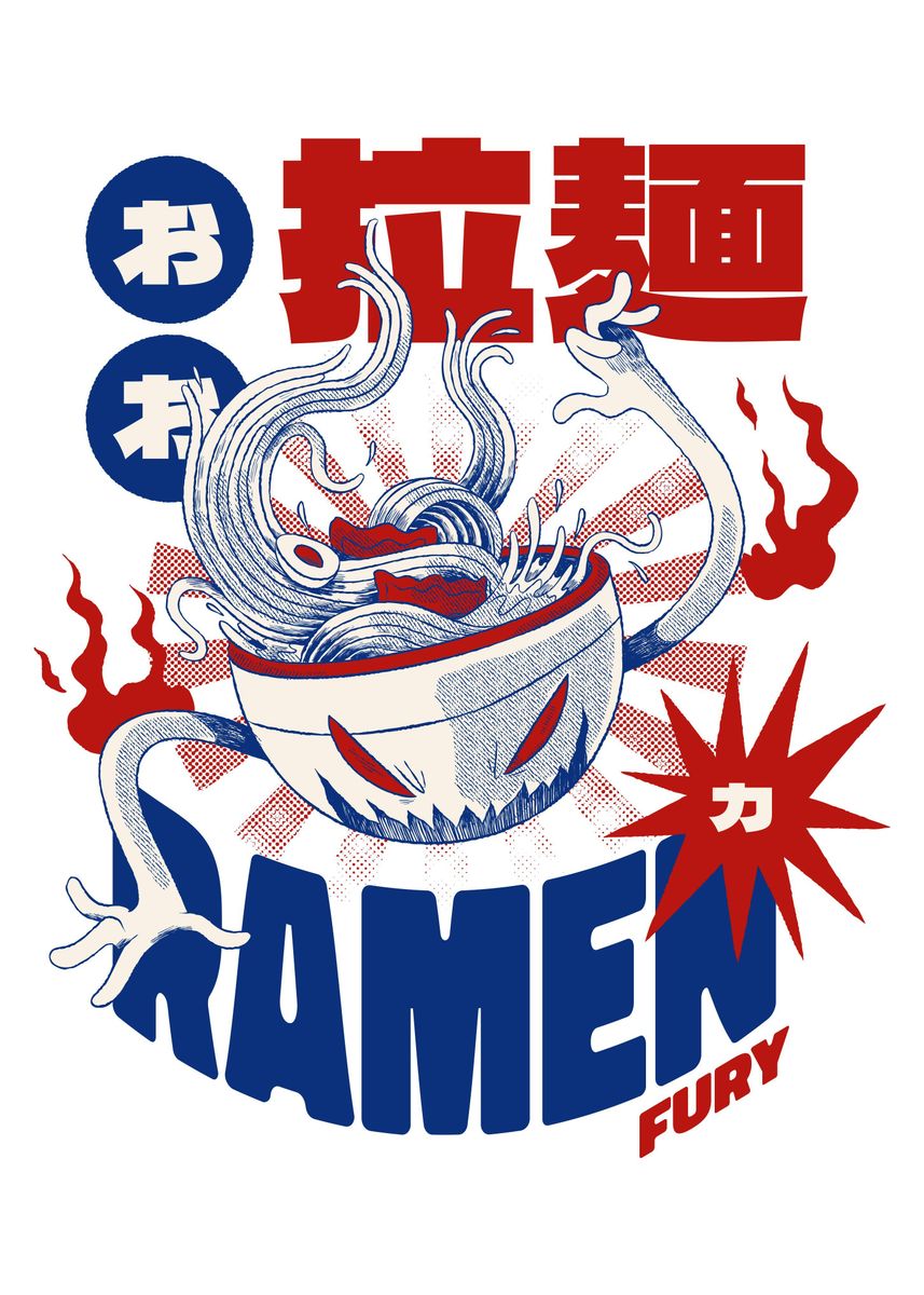 'Ramen Fury' Poster, picture, metal print, paint by ArtNinja | Displate