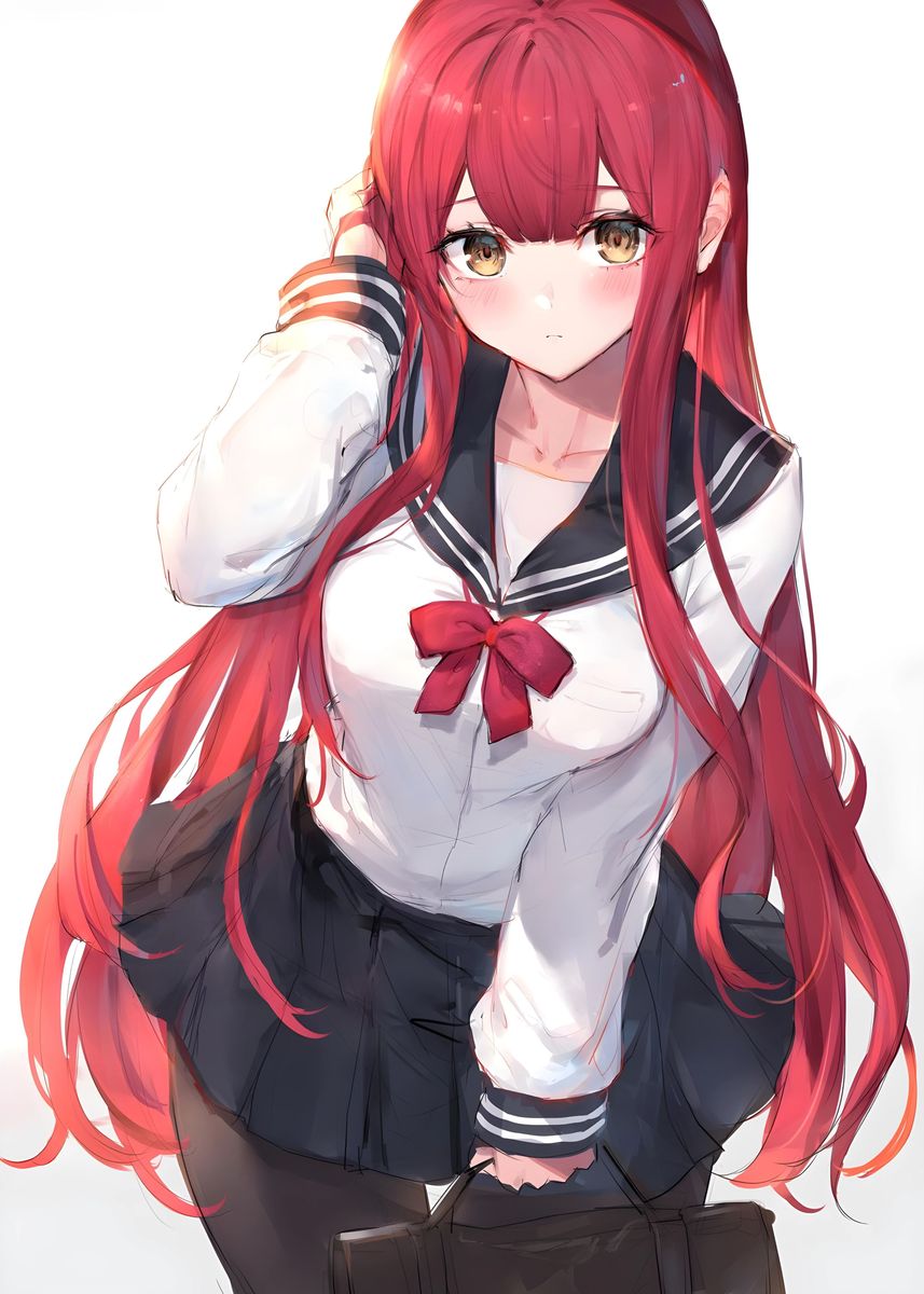 'anime girl Red Hair Kawaii' Poster, picture, metal print, paint by ...