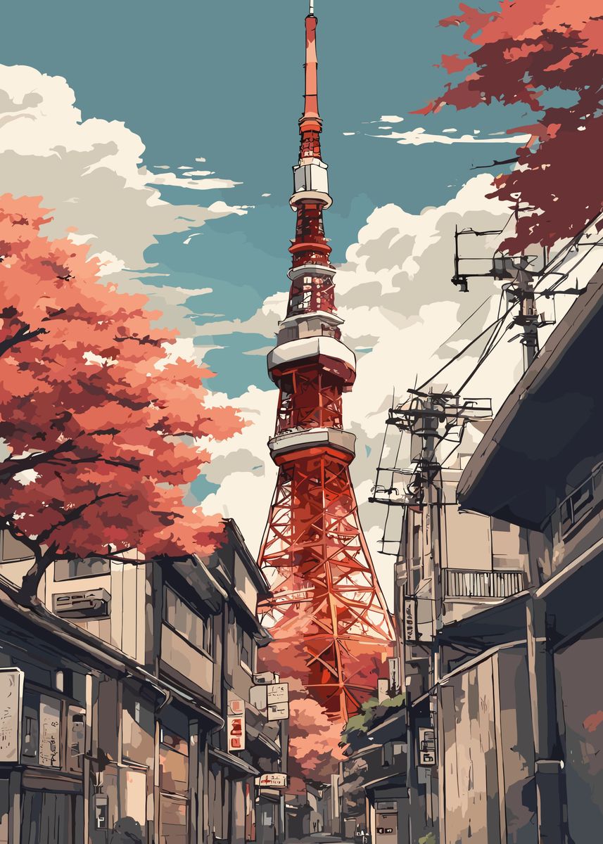 'Japan Tokyo Tower Anime' Poster, picture, metal print, paint by Art ...