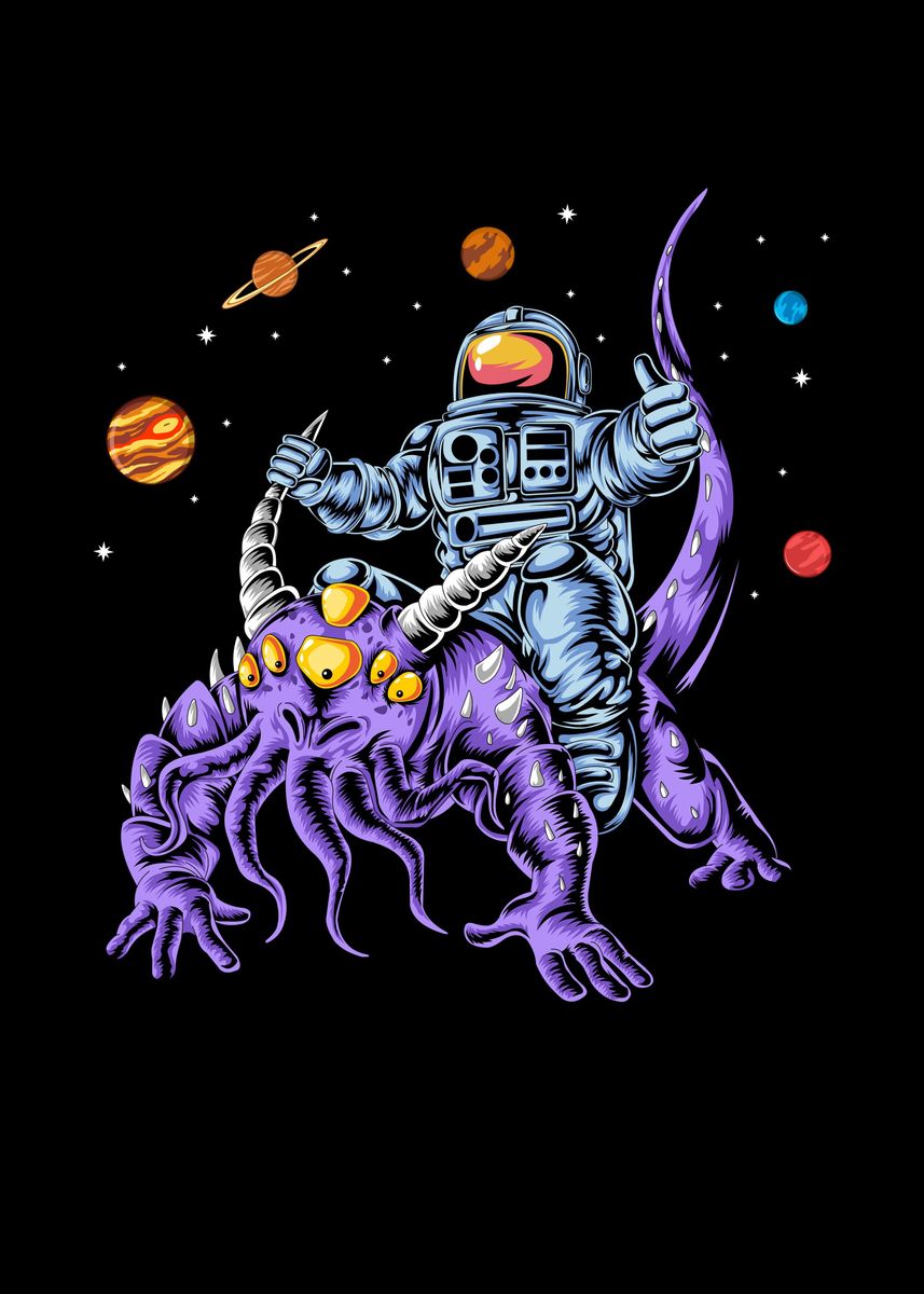 'astronaut riding alien' Poster, picture, metal print, paint by Yacoub ...