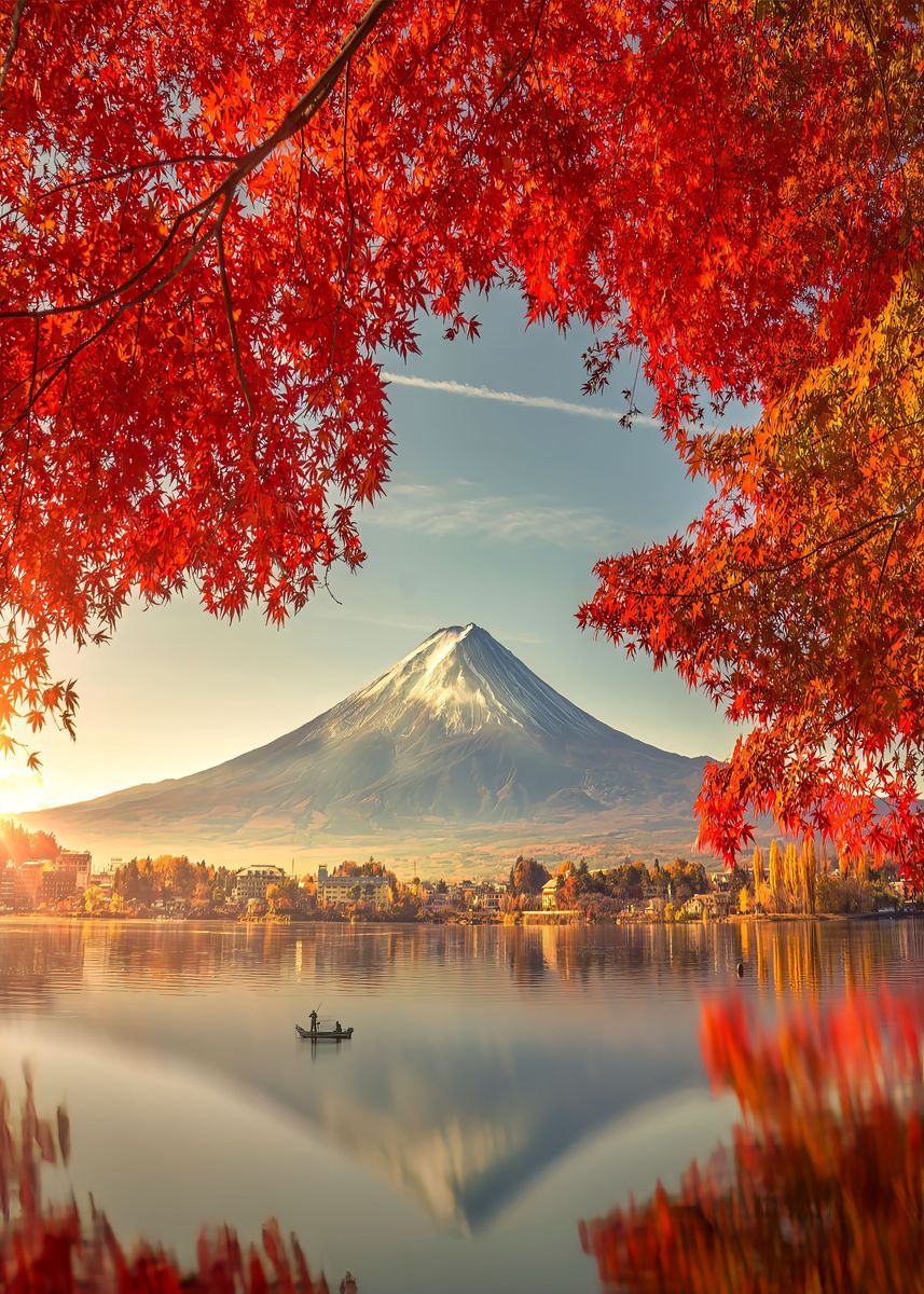 'Fuji and Lake Kawaguchiko' Poster, picture, metal print, paint by ...