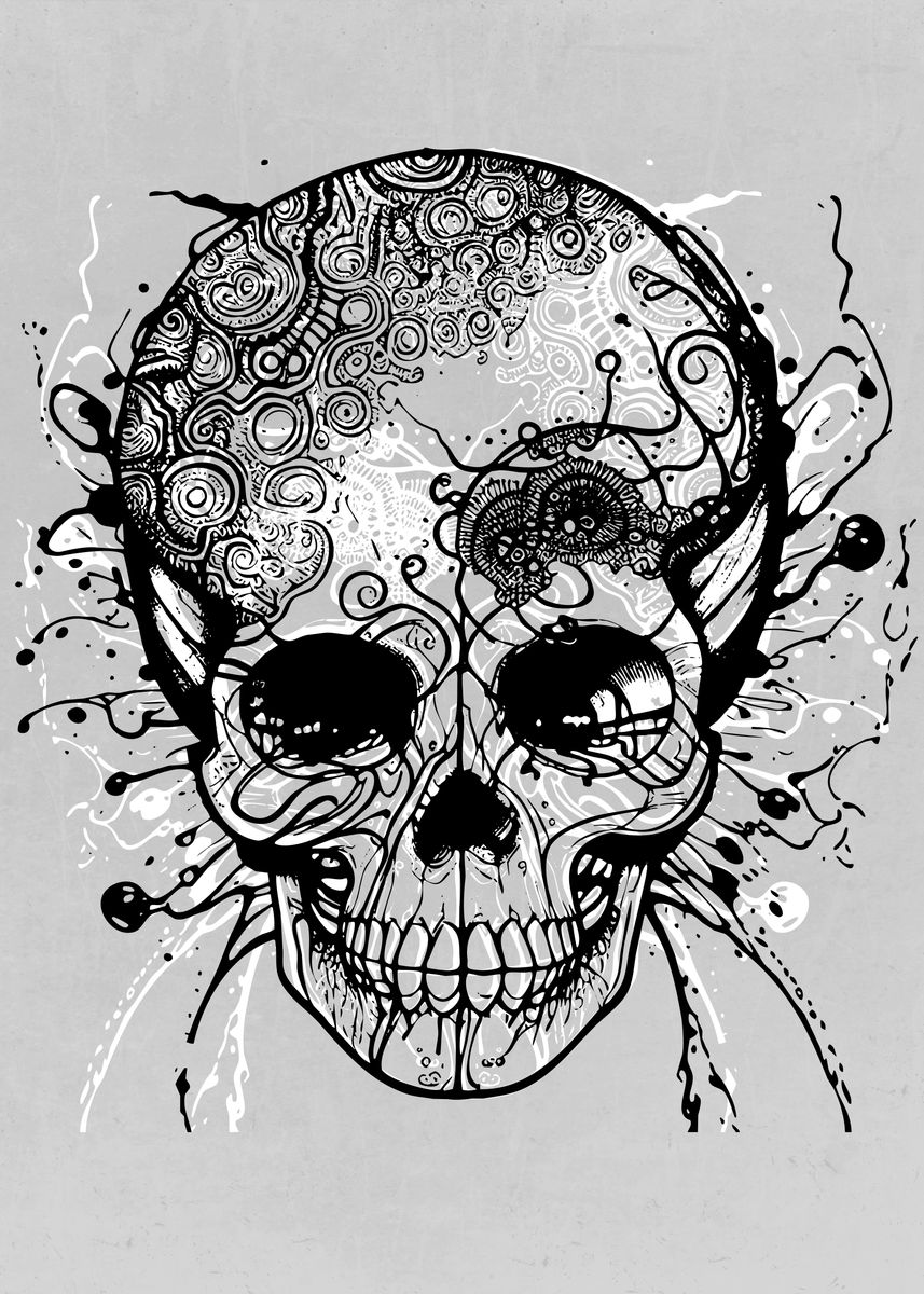 Psychedelic Skulls Poster Picture Metal Print Paint By One Red