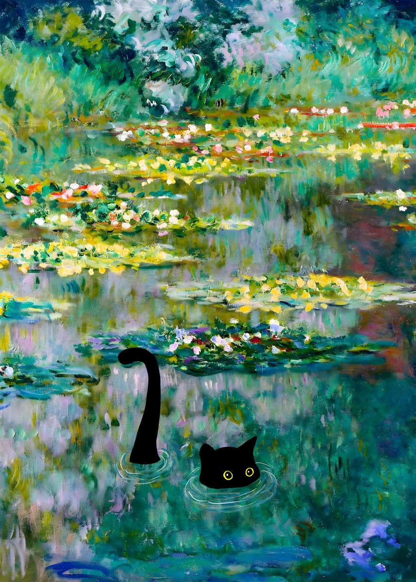 'cat Waterlilies Monet ' Poster, Picture, Metal Print, Paint By 