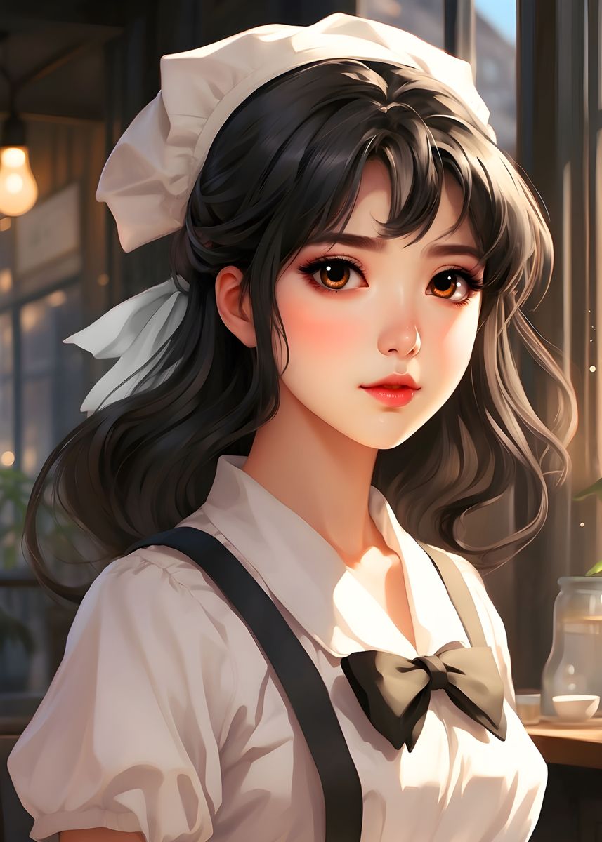 'Beautiful Anime Maid Cafe' Poster, picture, metal print, paint by