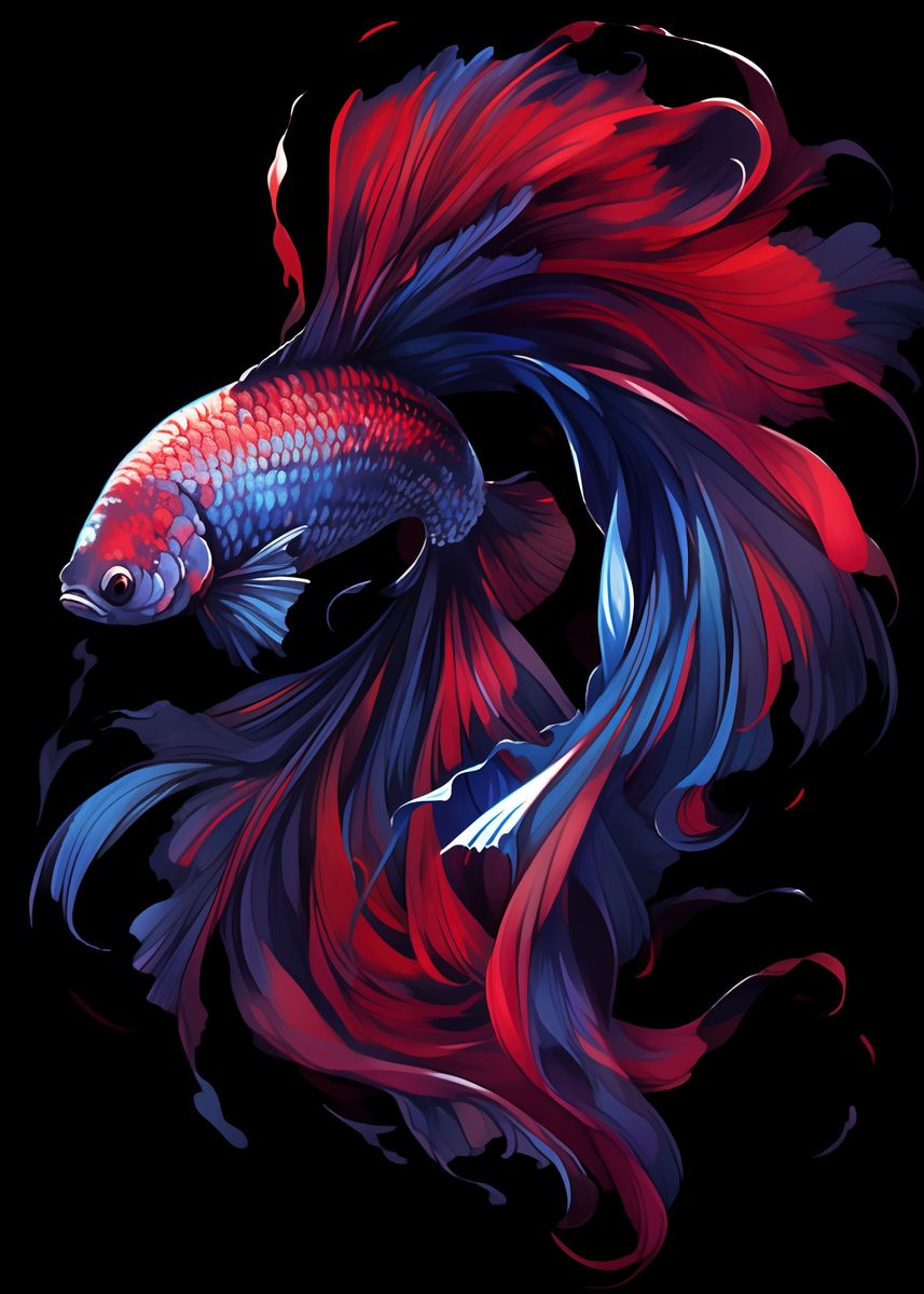 ‘Blue and Red Betta’ Poster, picture, metal print, paint by Fox FX