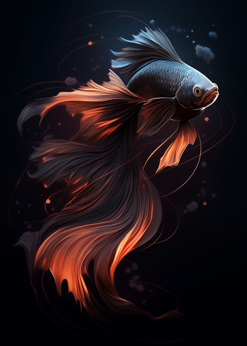 ‘Black and Orange Betta’ Poster, picture, metal print, paint by Fox FX