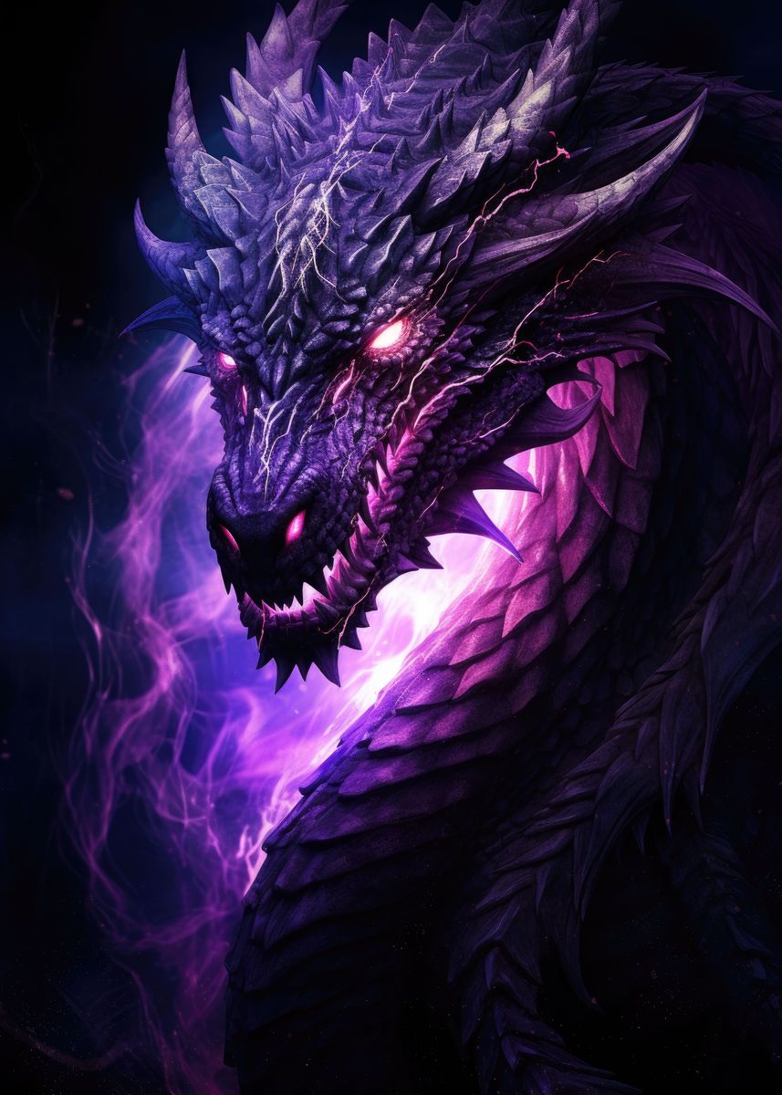 'Purple Dragon' Poster, picture, metal print, paint by Jan | Displate