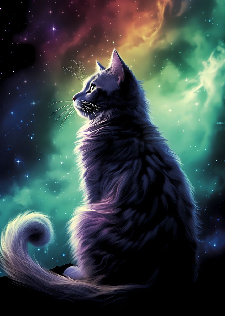 'Aurora Borealis Cat' Poster, picture, metal print, paint by AI and ME ...