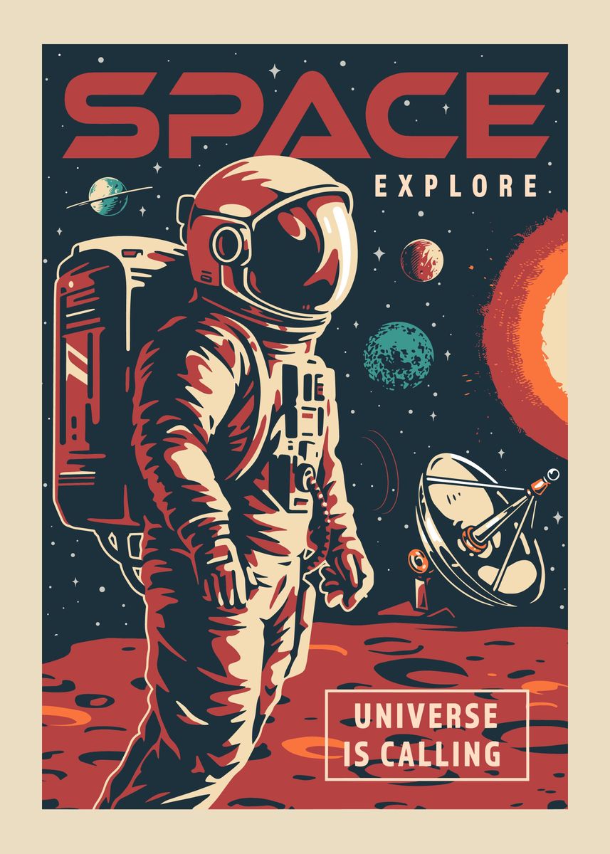 'Space Astronaut Vintage' Poster, picture, metal print, paint by Haruno ...