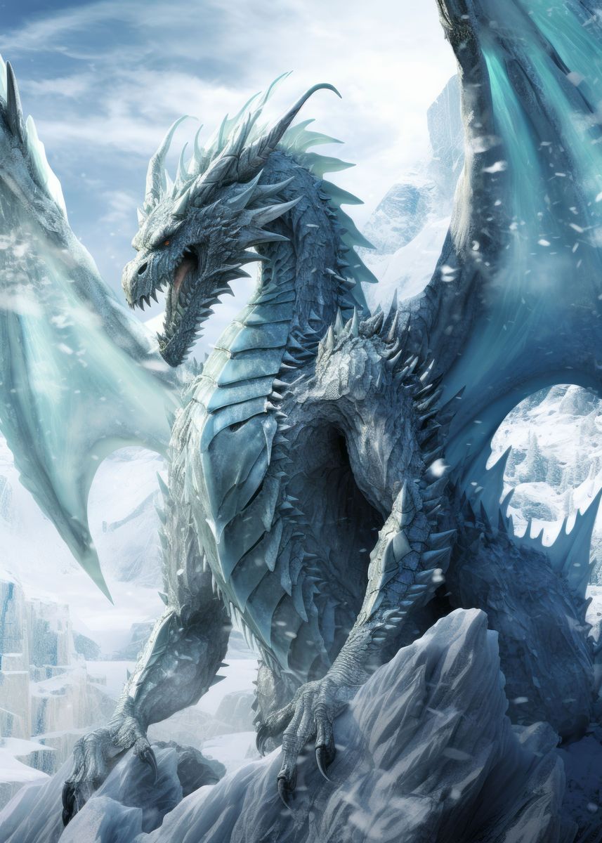 'Frozen Dragon in Ice World' Poster, picture, metal print, paint by ...