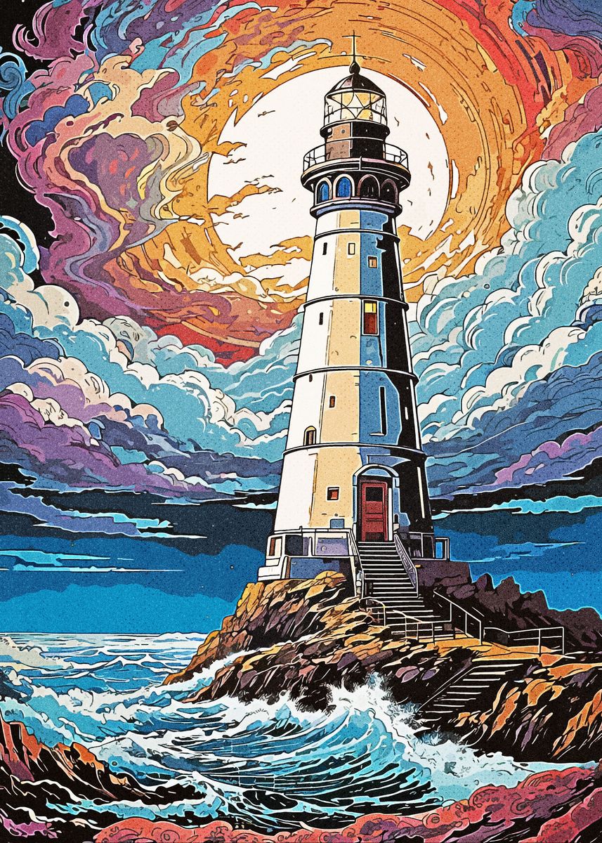 'Lighthouse in the Strom' Poster, picture, metal print, paint by Ammar ...