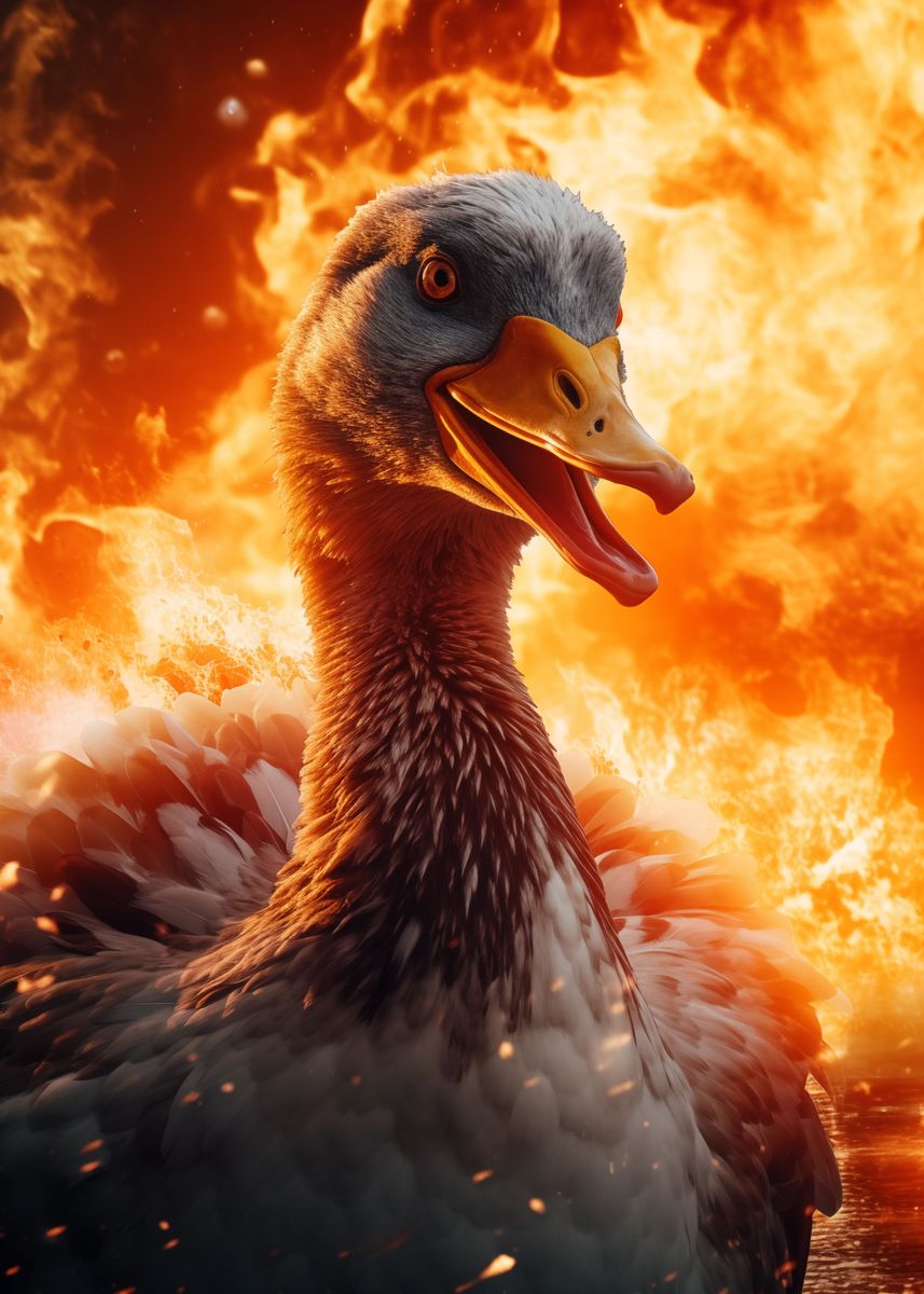 'Evil Goose Fire Flames' Poster, picture, metal print, paint by Zenja ...