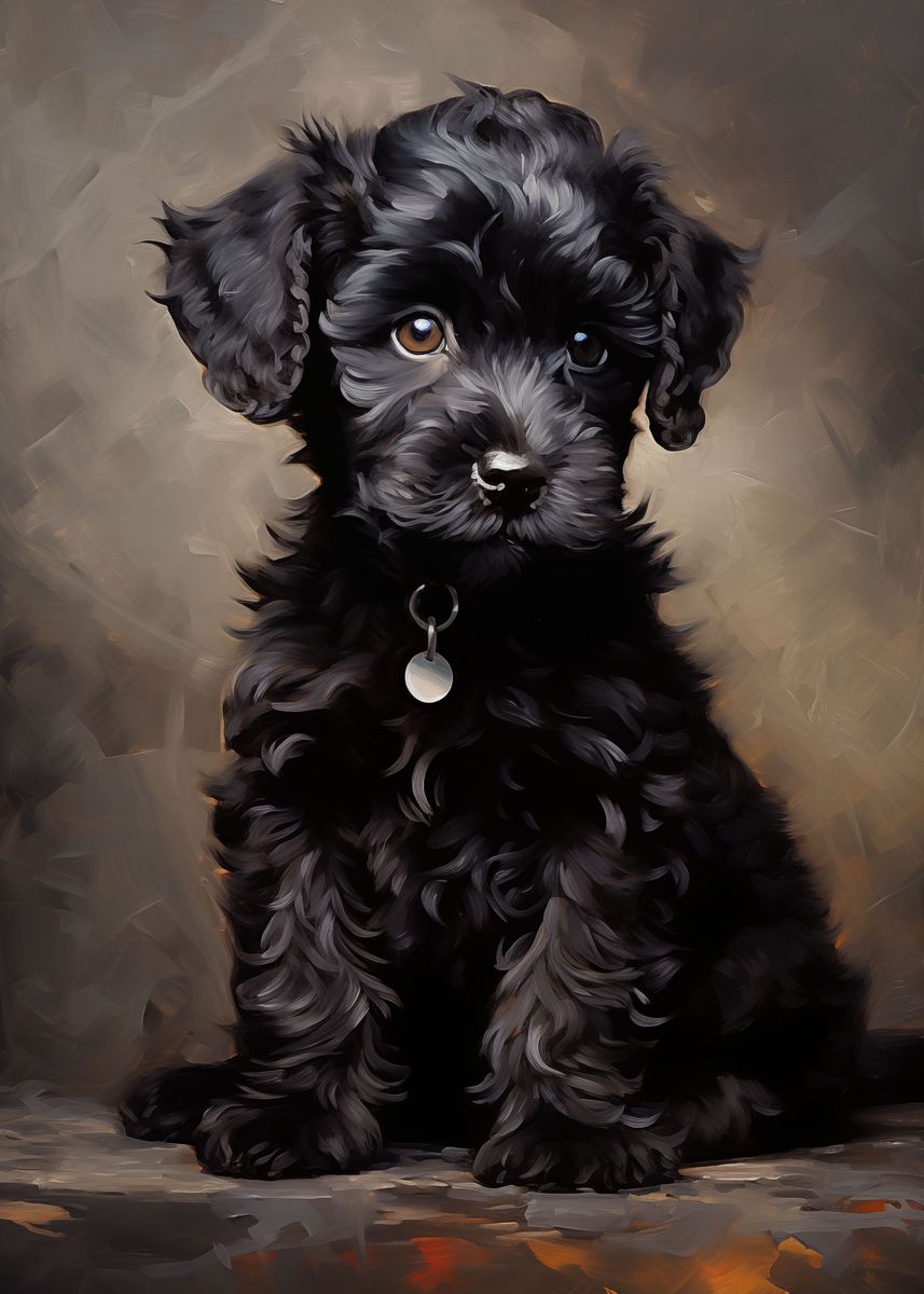 'Black Poodle Puppy' Poster, Picture, Metal Print, Paint By PetsArt ...