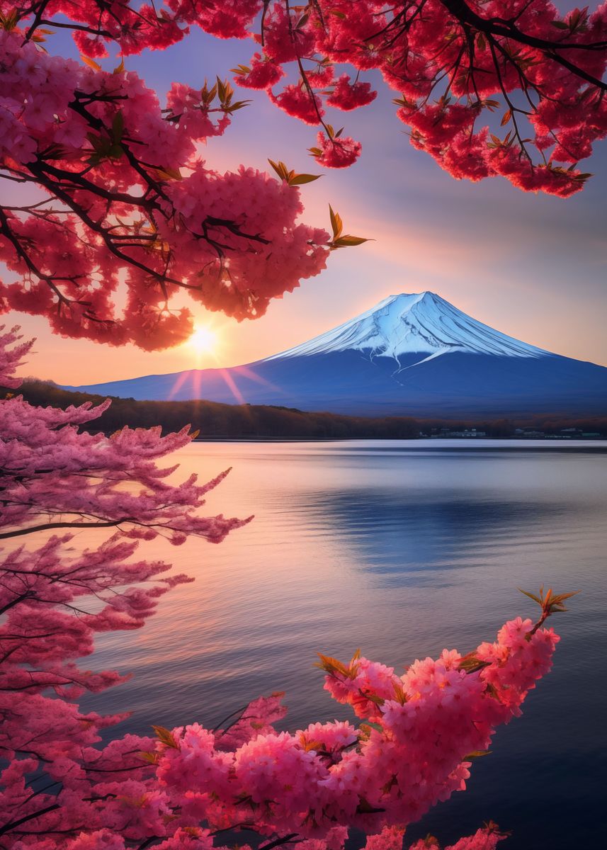 'Cherry Blossom Fuji Japan' Poster, picture, metal print, paint by 99 ...