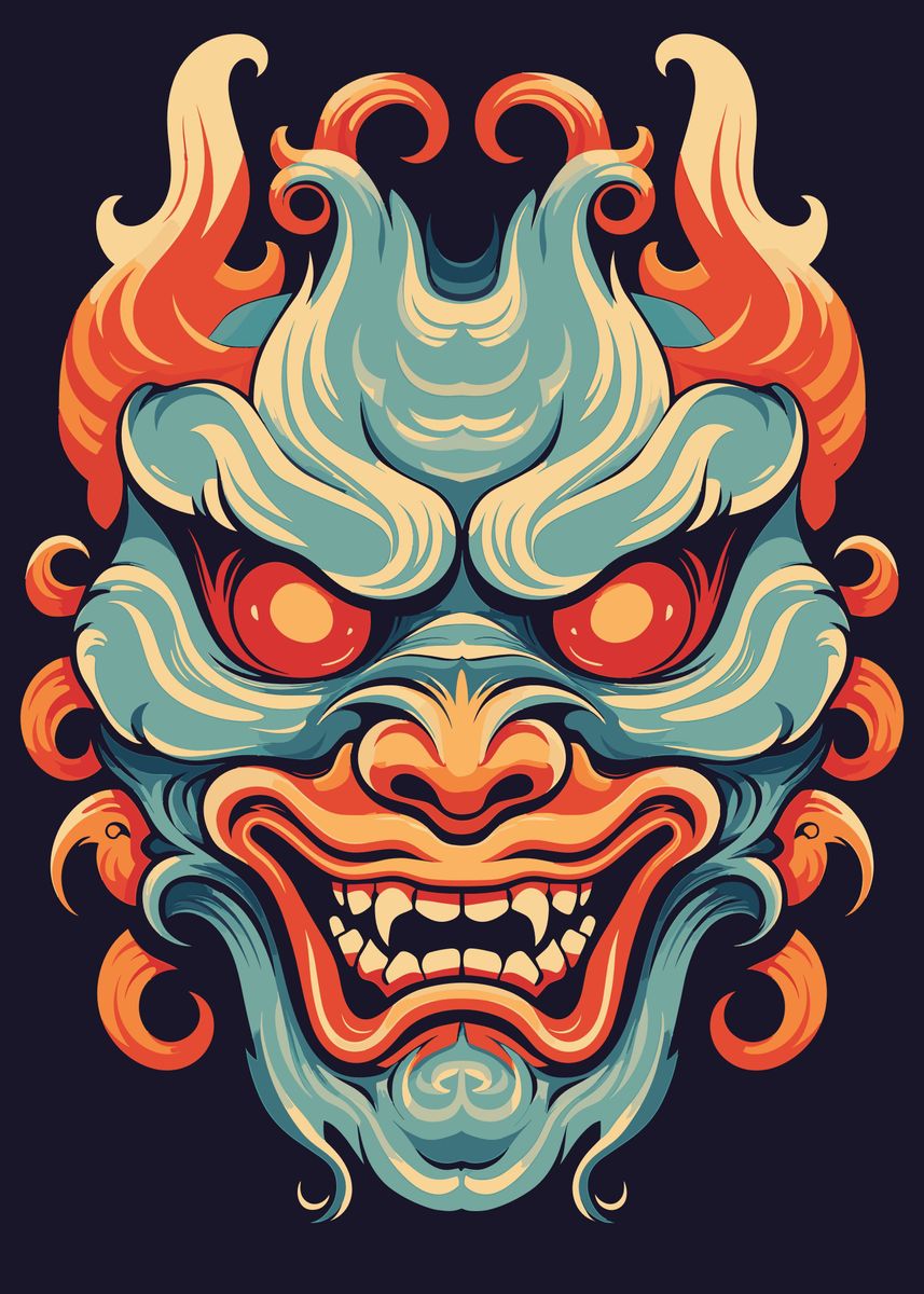 'Yokai Oni Japanese Mask' Poster, picture, metal print, paint by ...