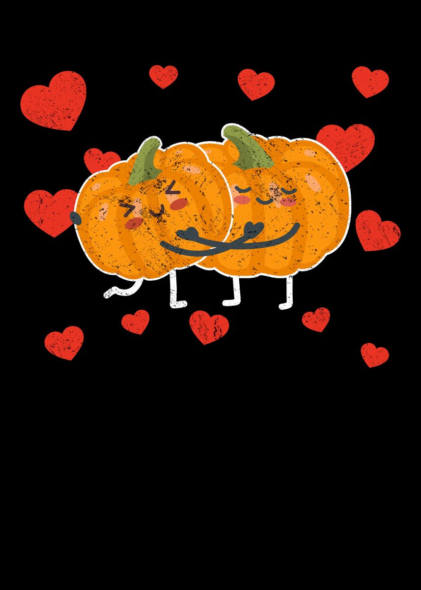 'Cute Pumpkin Couple' Poster, picture, metal print, paint by Lukes