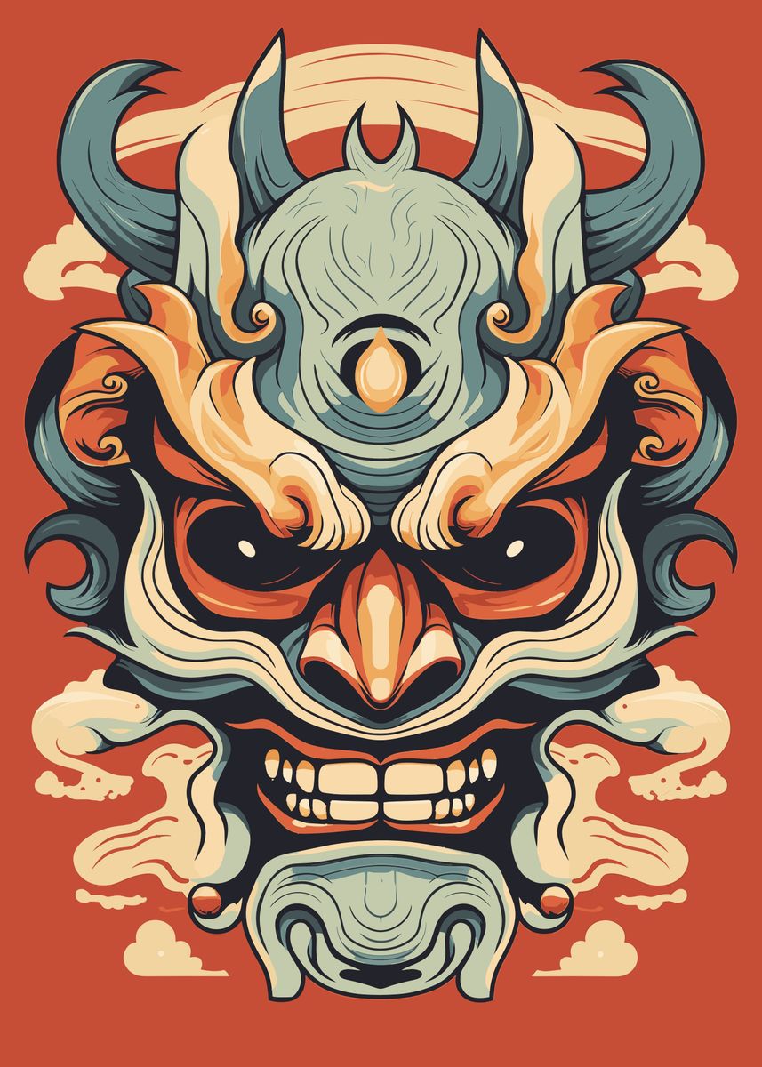 'Yokai Oni Japanese Mask' Poster, picture, metal print, paint by ...