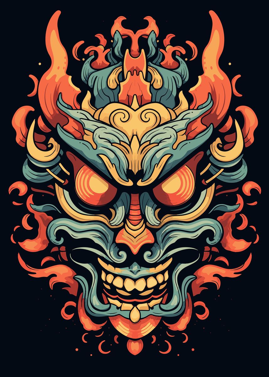 'Yokai Oni Japanese Mask' Poster, picture, metal print, paint by ...