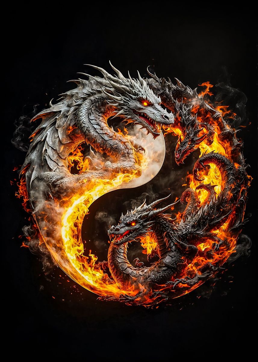 'Dragon Yin and Yang' Poster, picture, metal print, paint by Mikko ...