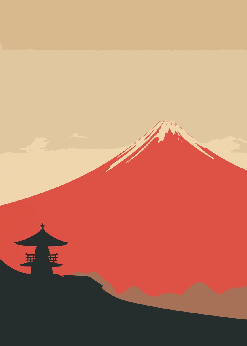 'Minimalist Vintage Mt Fuji' Poster, picture, metal print, paint by ...