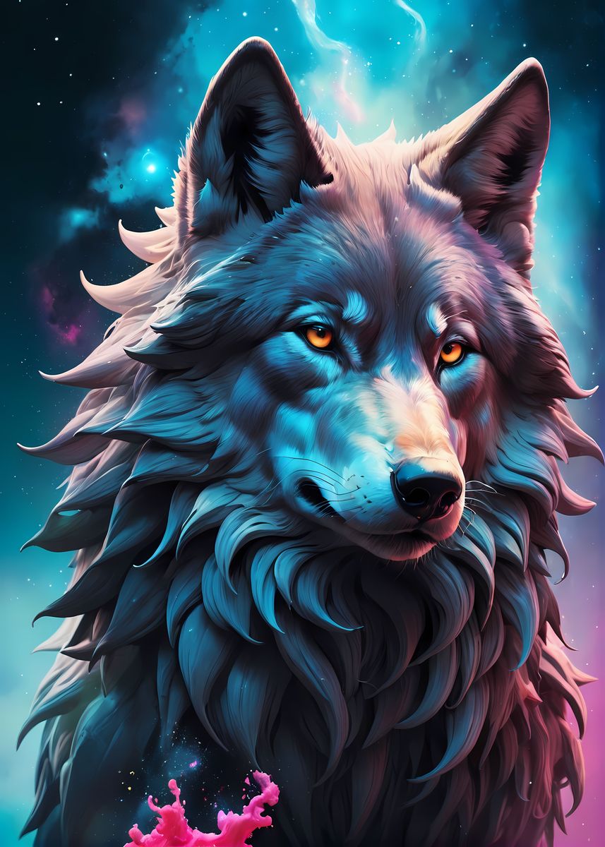 'Wolf in space' Poster, picture, metal print, paint by Art Print | Displate