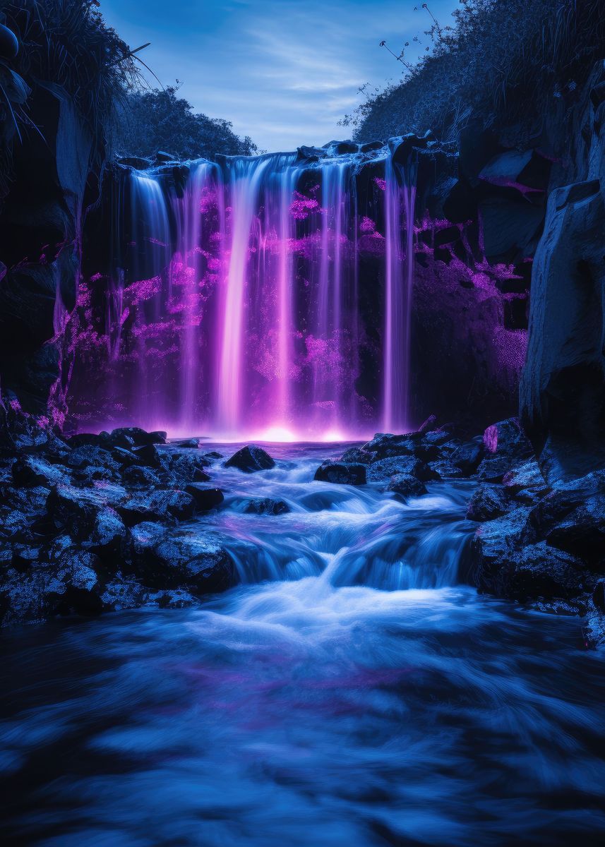 'Neon Waterfall' Poster, picture, metal print, paint by Senja Kolesnyk ...