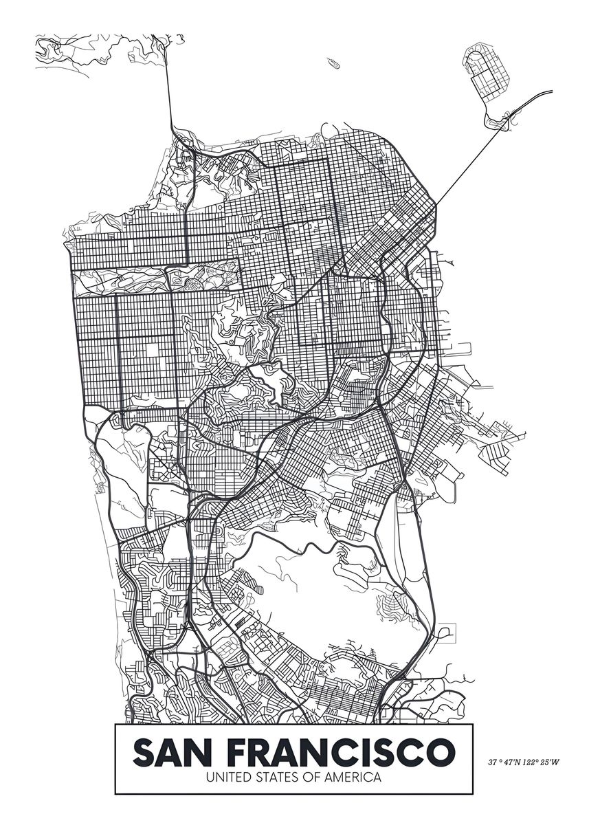 'san francisco map ' Poster, picture, metal print, paint by Zeeshan Ali ...