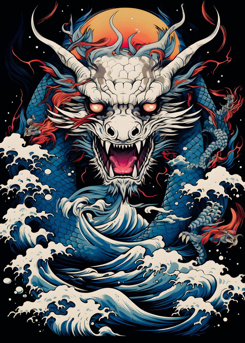 'Dragon Waves Illustration' Poster, picture, metal print, paint by ...