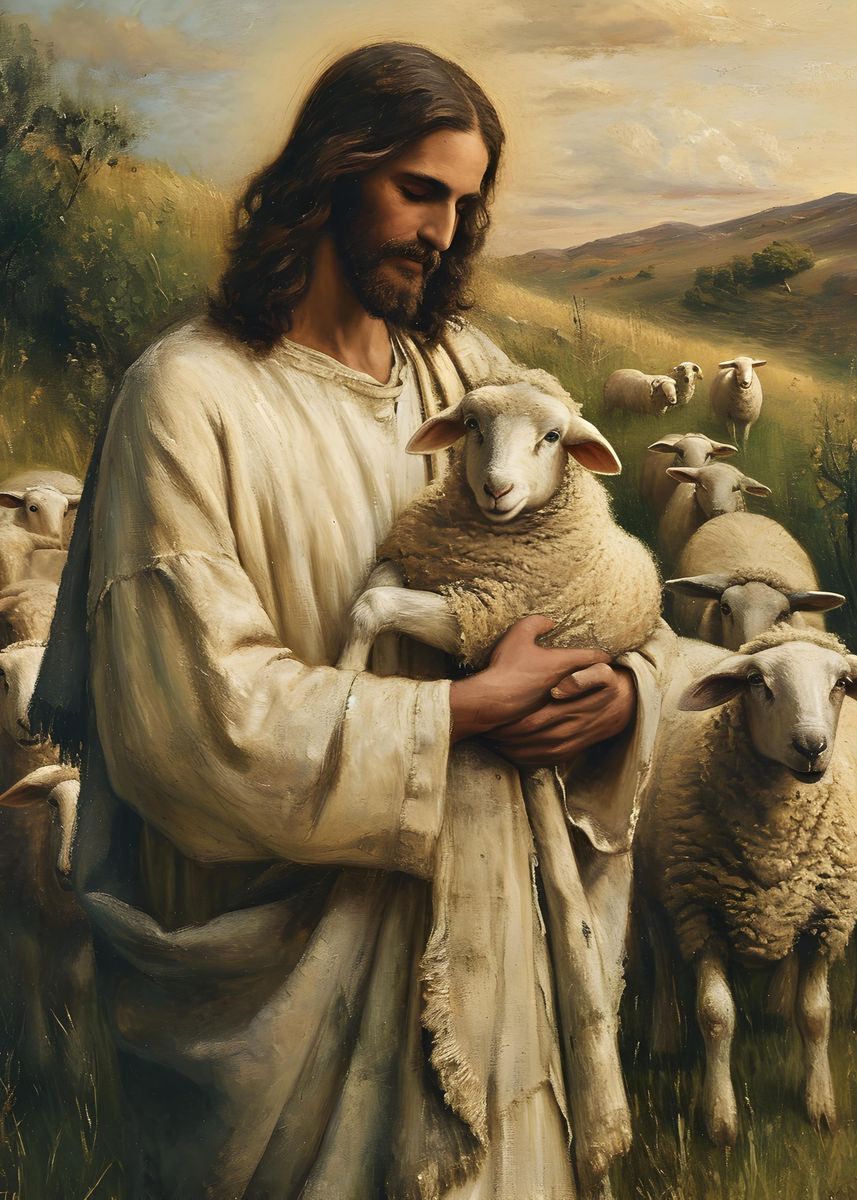 'Shepherd Jesus with a Lamb' Poster, picture, metal print, paint by ...