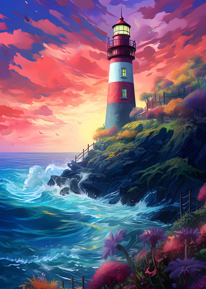 'lighthouse after a storm' Poster, picture, metal print, paint by ...