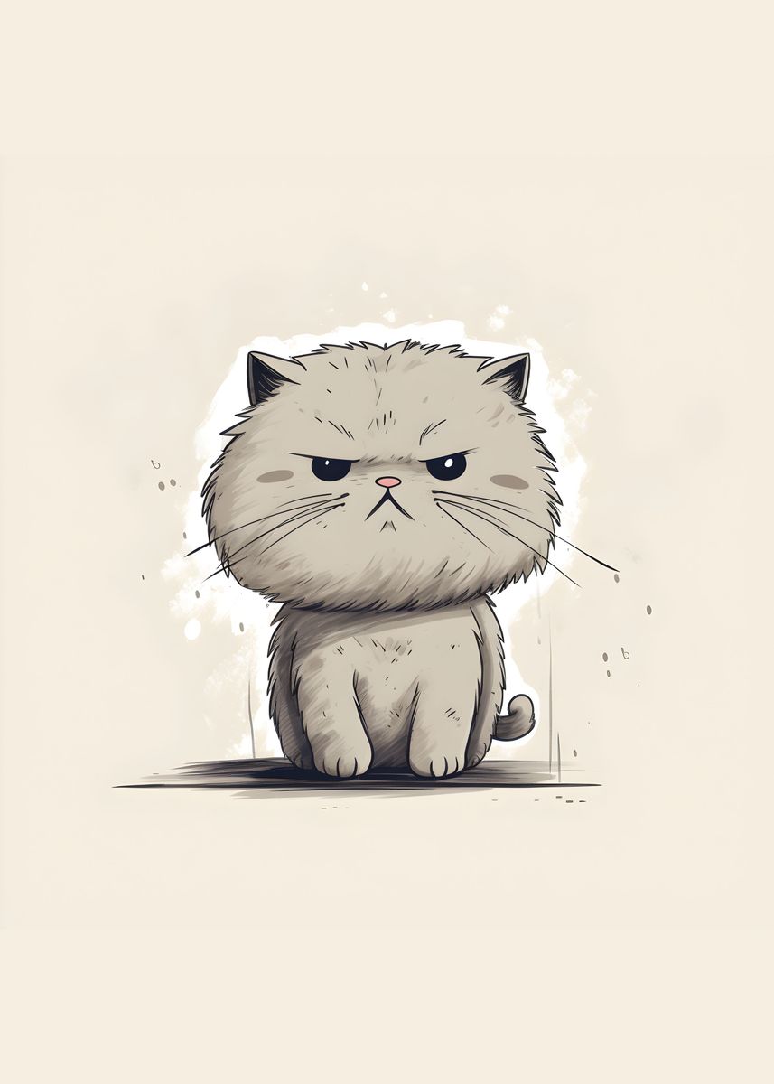 'Cute Grumpy Cat' Poster, picture, metal print, paint by Klemen Kreate ...