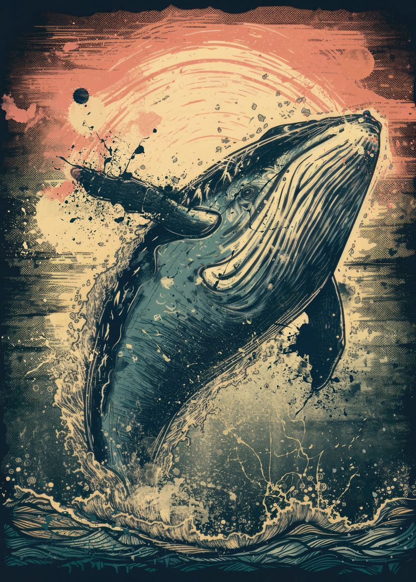 'Retro Whale Poster' Poster, picture, metal print, paint by lumale ...