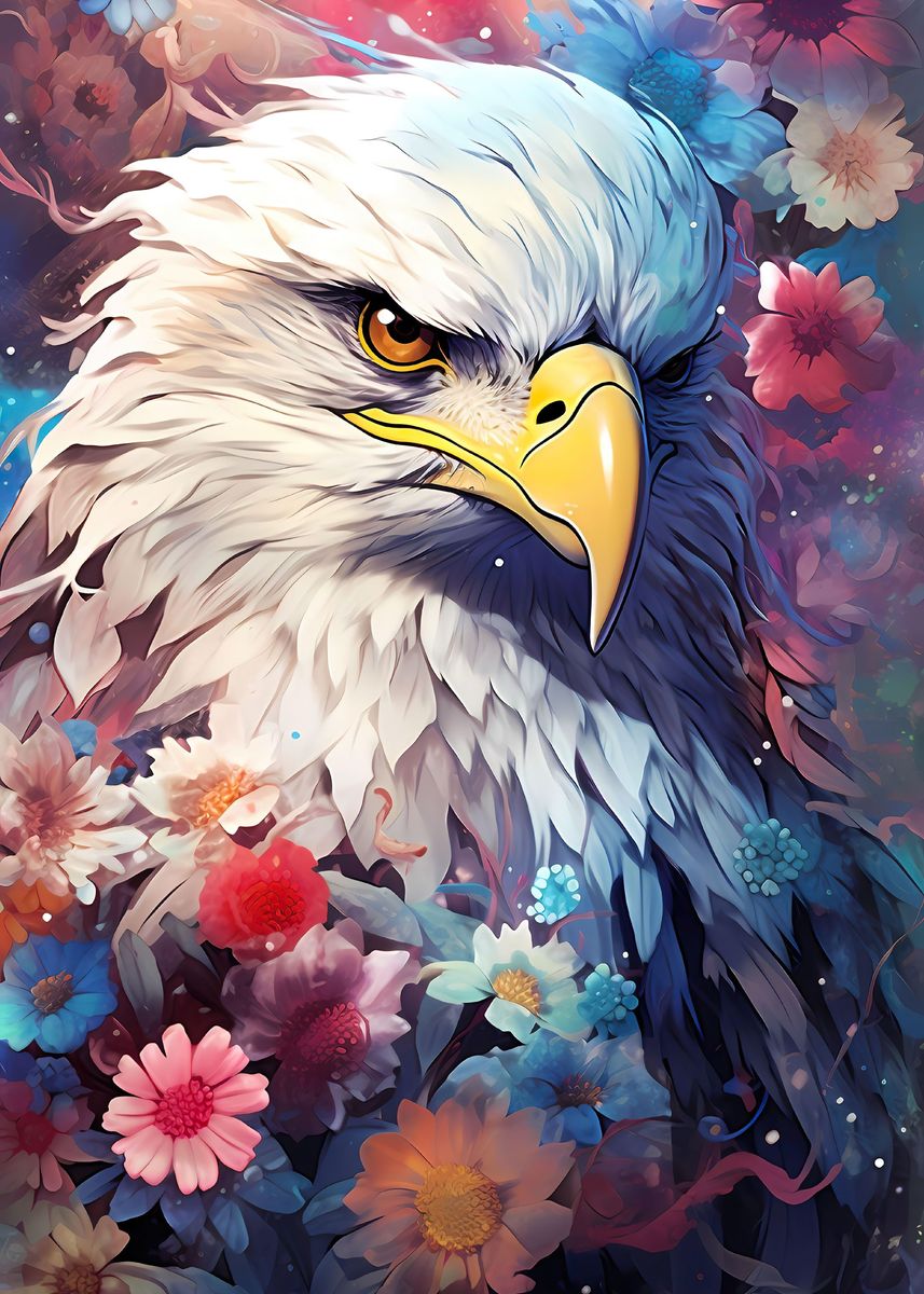 'bald Eagle Among Flowers' Poster, Picture, Metal Print, Paint By Omega 