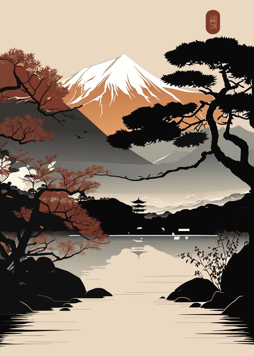 'Japanese Landscape' Poster, picture, metal print, paint by Fireabend ...