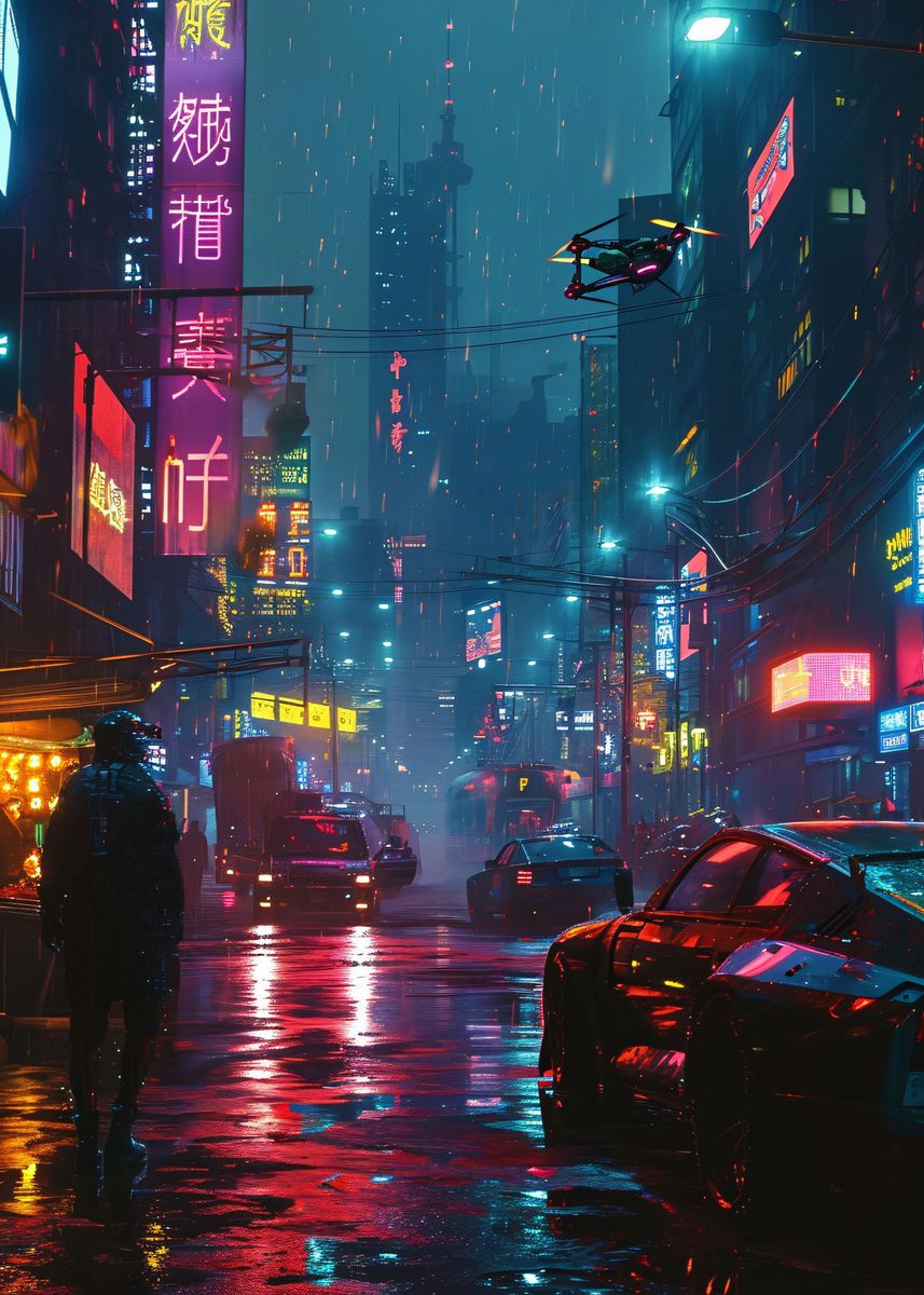 'Cyberpunk Metropolis' Poster, picture, metal print, paint by ArtNinja ...