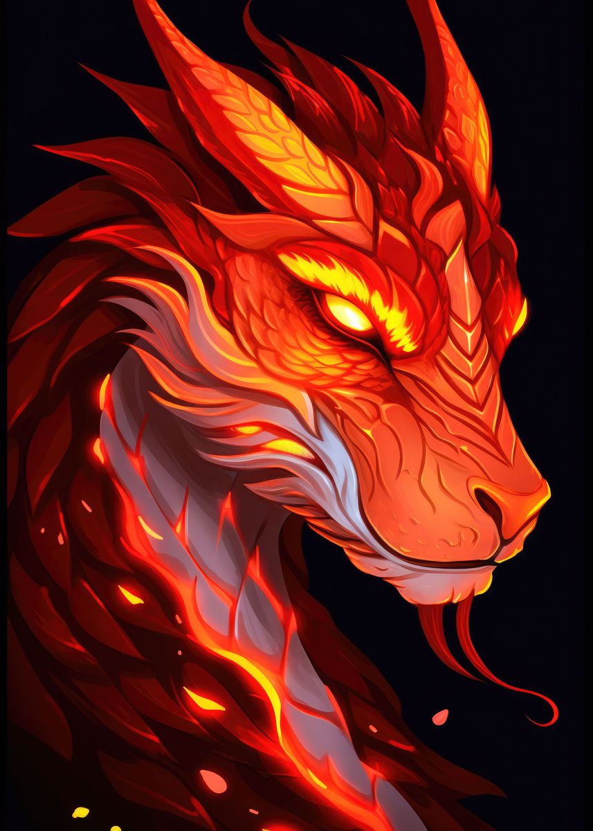 'Fire and Lava Dragon 01' Poster, picture, metal print, paint by ...