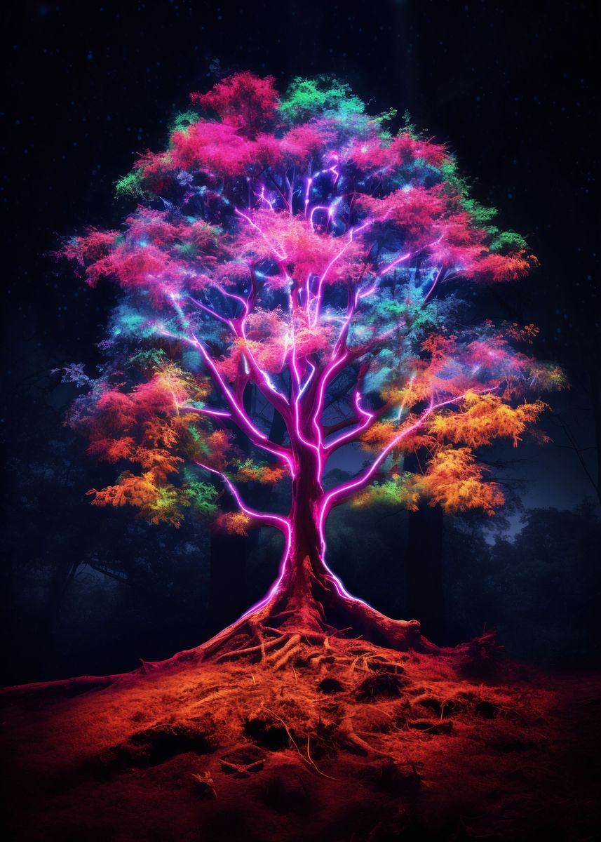 'Colorful Neon Tree' Poster, picture, metal print, paint by Cybronauts ...