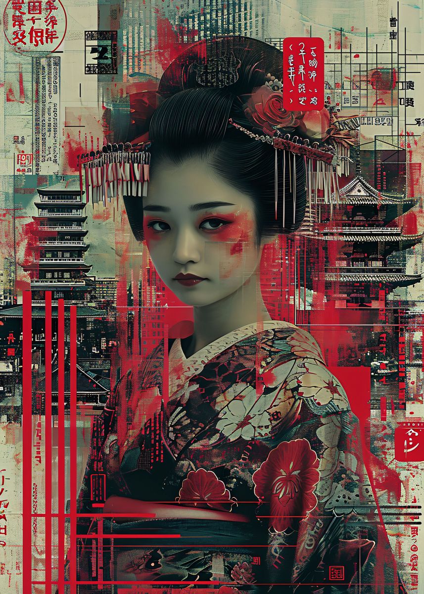 'Japanese Oiran VII' Poster, picture, metal print, paint by ArtNinja ...