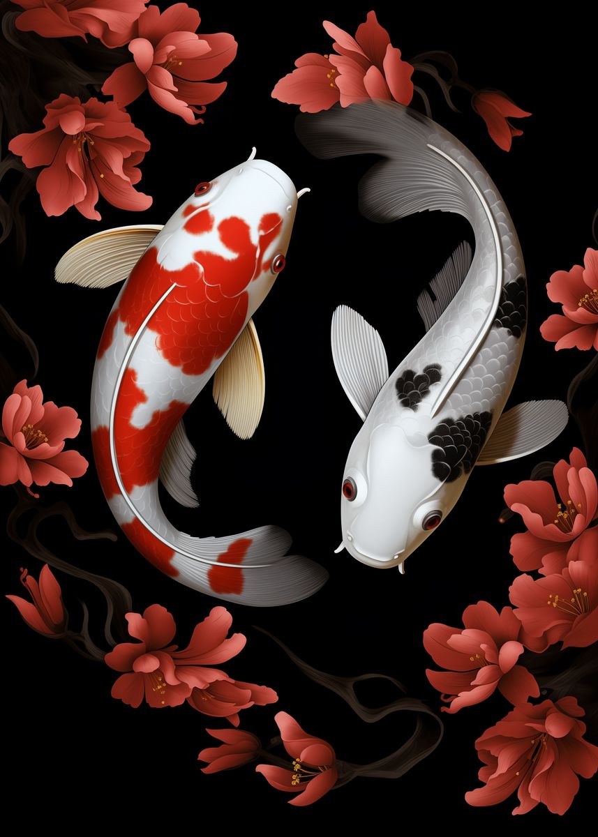 'Koi Fish Couple' Poster, picture, metal print, paint by Lilianna ...