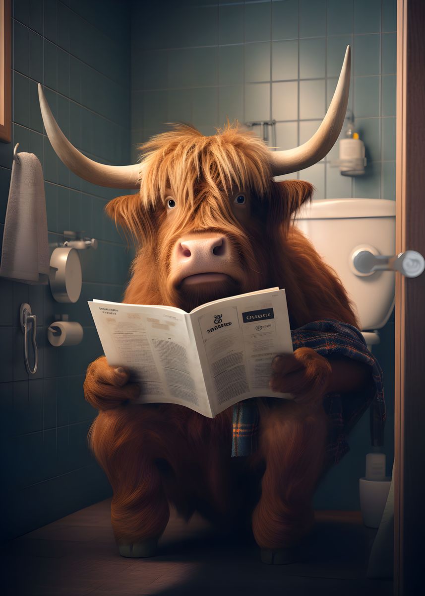 highland-cow-on-the-toilet-poster-picture-metal-print-paint-by